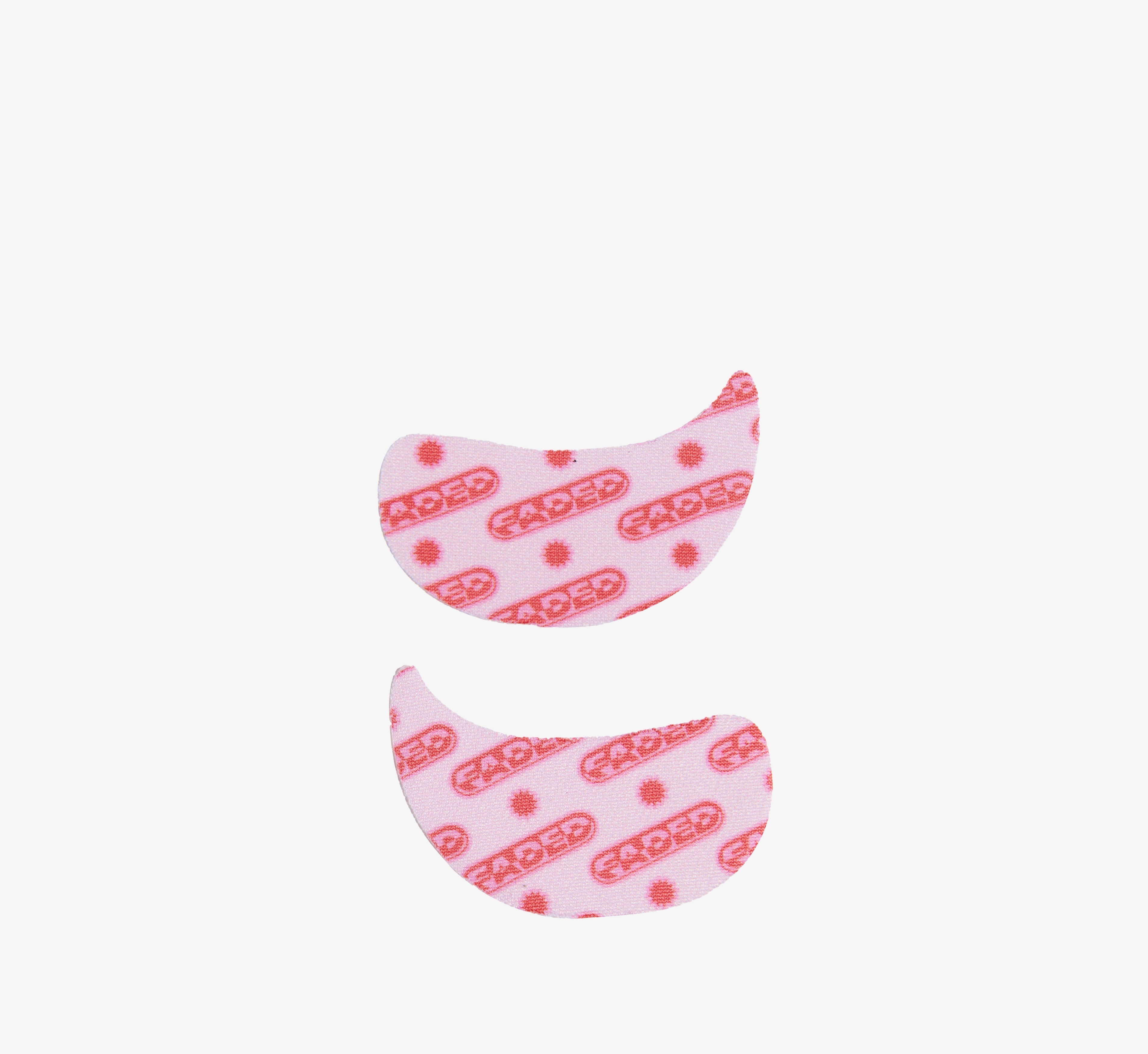 Depuffing eye mask pair from Topicals Faded in the pink branded colorway shown on a white background.
